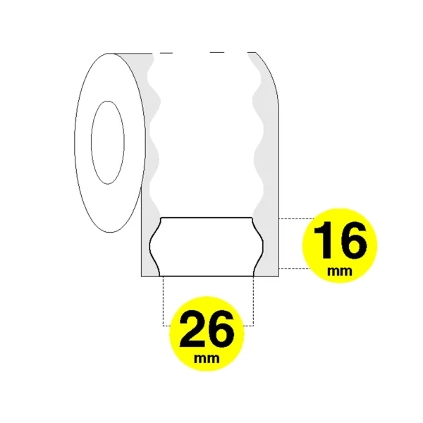 Etichette prezzatrici 26 x 16 onda - colla permanente - confezione da 36 rotoli - disponibili anche nella forma rettangolare.