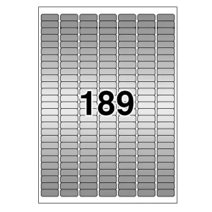 Etichette laser in A4, poliestere argento, formato 25,4 x 10 mm