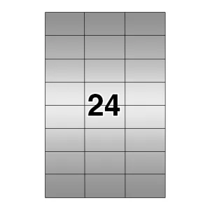 Etichette laser in A4, poliestere argento, formato 70 x 37 mm