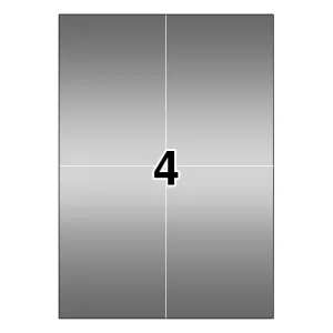 Etichette laser in A4, poliestere argento, formato 105 x 148 mm