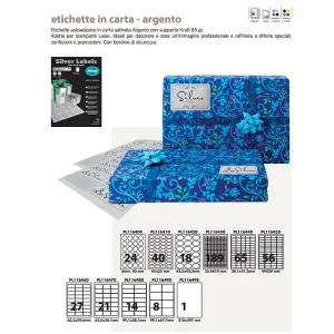 Etichette laser in A4, poliestere argento, formato 210 x 148 mm