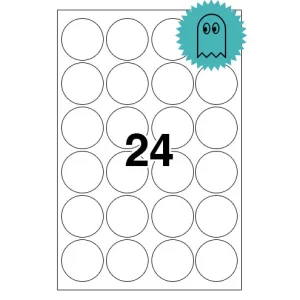 Etichette laser in A4, poliestere trasparente opaco, rotonde diametro 40 mm