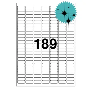 Etichette laser in A4, poliestere bianco lucido, formato 25,4 x 10 mm