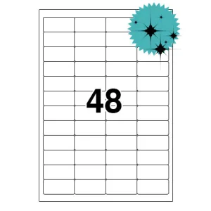 Etichette laser in A4, poliestere bianco lucido, formato 45,7 x 21,2 mm