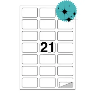 Etichette laser in A4, poliestere bianco lucido, formato 63,5 x 38,1 mm