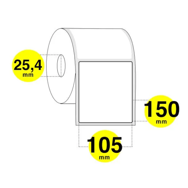 Etichette segnacolli larghezza 105 mm. - altezza 150 mm - rotolo da 270 etichette - anima 40 - confezione da 6 rotoli.
