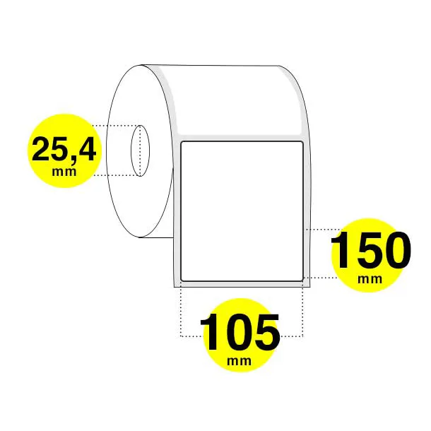 Etichette segnacolli larghezza 105 mm. - altezza 150 mm - rotolo da 270 etichette - anima 40 - confezione da 6 rotoli.