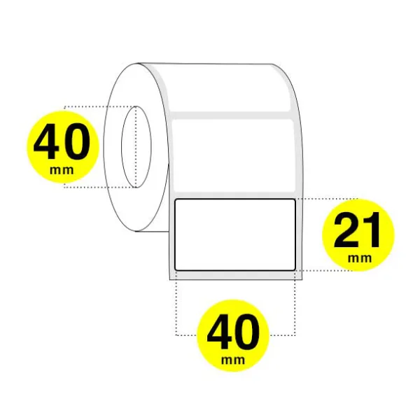 Etichette termiche in rotolo 40 x 21 - rotolo da 1900 etichette-PLAR180310 Etichette termiche in rotolo mm. 40 x 21 - rotolo da 1900 etichette con anima da 40mm. - Diametro esterno 95 mm