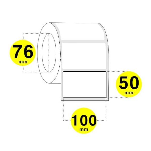 bobina etichette adesive termiche -larghezza 100 mm altezza 50 mm - rotolo da 1500 etichette anima 76 - confezione da 2 bobine.