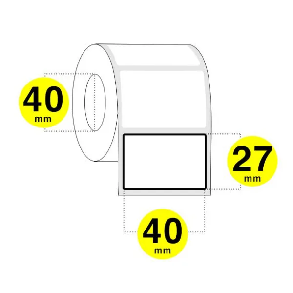 Etichette Adesive in Rotolo Larghezza 40 mm e Altezza 27 mm - Rotolo da 1450 etichette con anima da 40 mm - Confezione da 6 Rotoli.