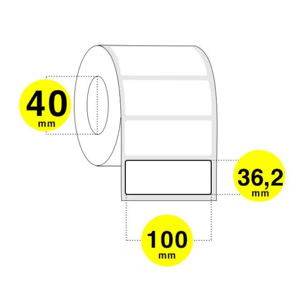 Etichette adesive larghezza 100 mm - altezza 36 mm - rotolo da 1100 etichette - anima 40 - confezione da 6 bobine.