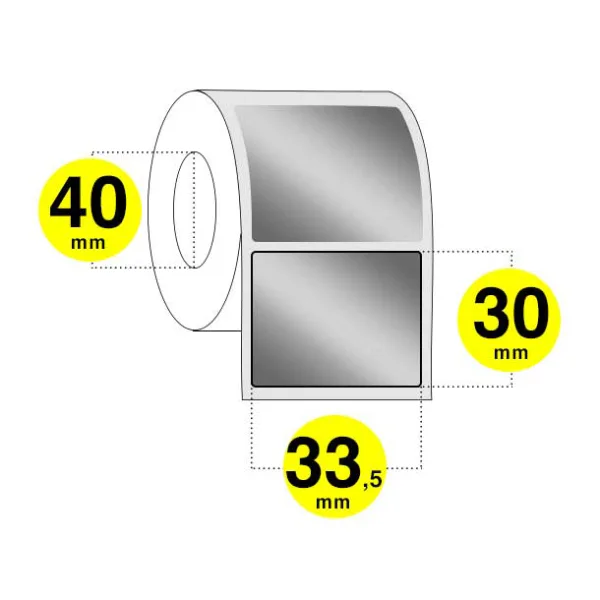 Etichette adesive in poliestere 33x30 mm- rotolo da 1300 etichette con anima 40 - confezione da 6 rotoli-PLAR400310 Etichette adesive in poliestere larghezza 33 mm - altezza 30 mm- rotolo da 1300 etichette con anima 40 - confezione da 6 rotoli