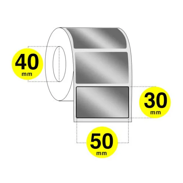 Etichette inventario in poliestere argento larghezza 50 mm - altezza 30 mm - rotolo da 1300 etichette anima 40 mm - confezione da 6 rotoli. - PLAR400610 Etichette inventario in poliestere argento larghezza 50 mm - altezza 30 mm - rotolo da 1300 etichette anima 40 mm - confezione da 6 rotoli.